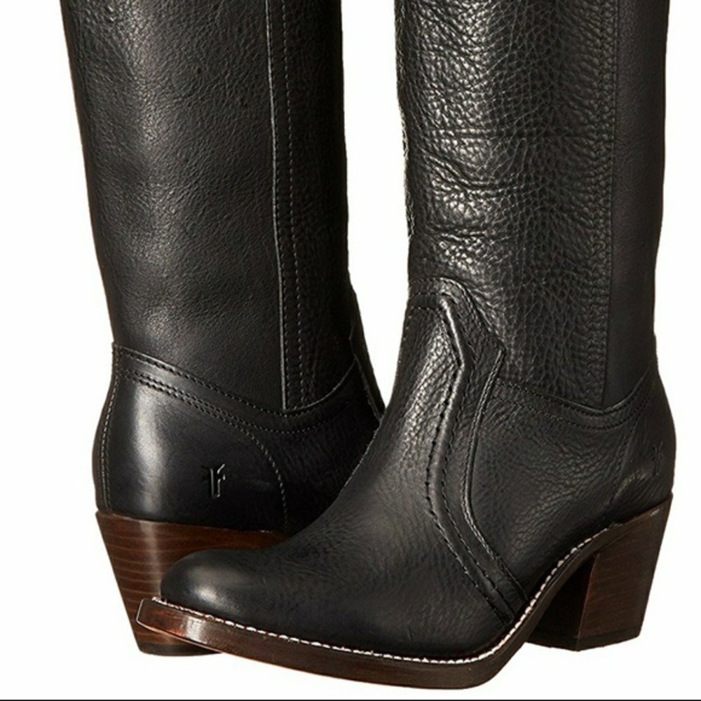 Frye Jane Black Heeled Leather Riding Boots